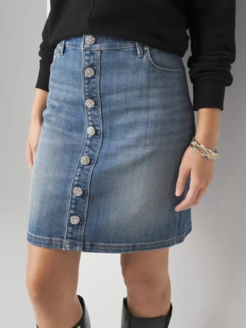 WHBM Embellished Denim Mini Skirt